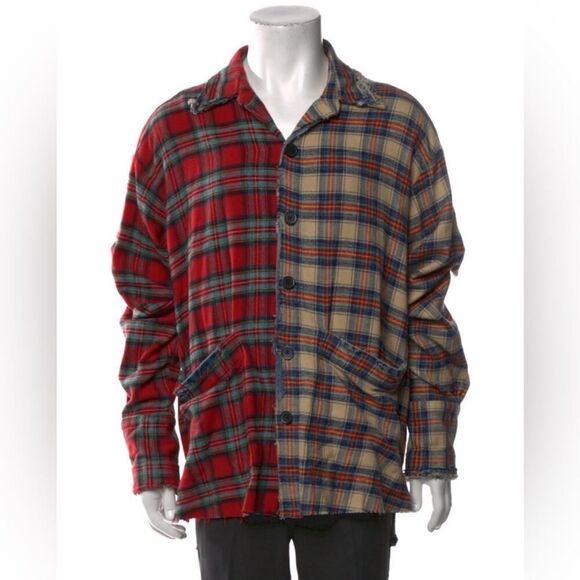 Greg Lauren Flannel - Collared Dress Shirt - Red Cream - L - Button Down Shirt - Picture 2 of 12